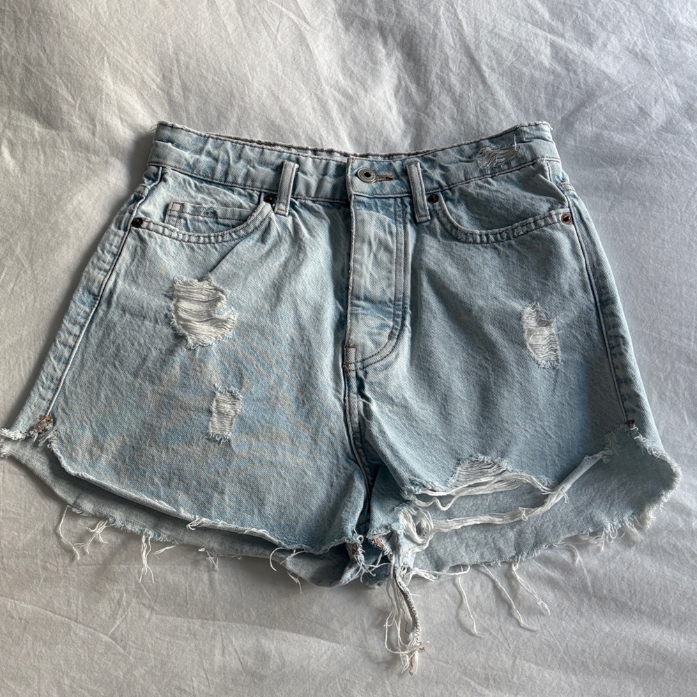 Zara Light Blue Ripped Jean Shorts